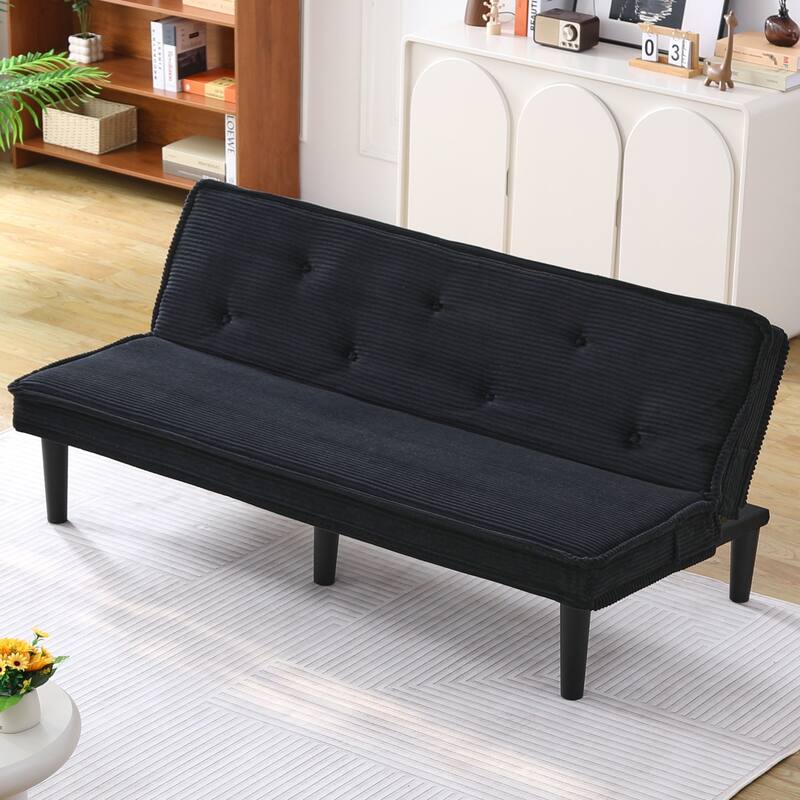This 66-inch corduroy sofa bed can switch between the two comfortable forms - Black