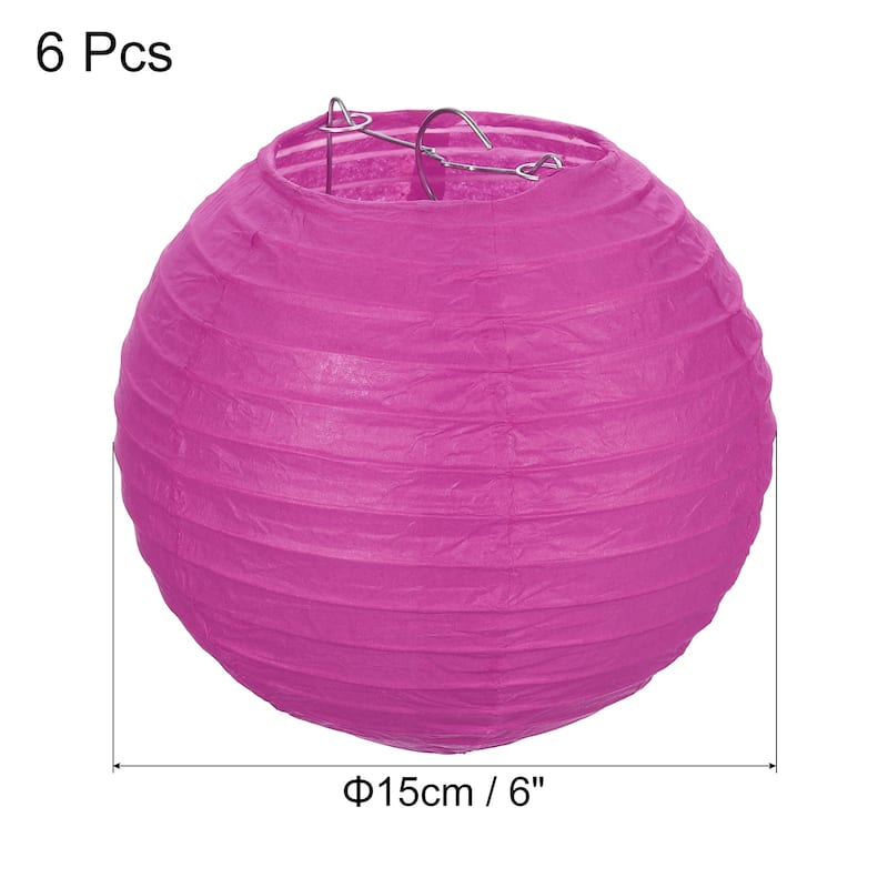 6pcs 6 Inch Folding Hanging Paper Lanterns for Wedding Home Party - Rose Red