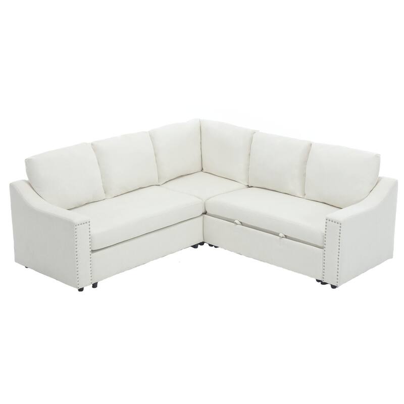81.5'' L-Shaped 5-Seater Sectional Sofa with Pull-Out Bed and Six Pillows, Multifunctional Corner Couch for Living Areas