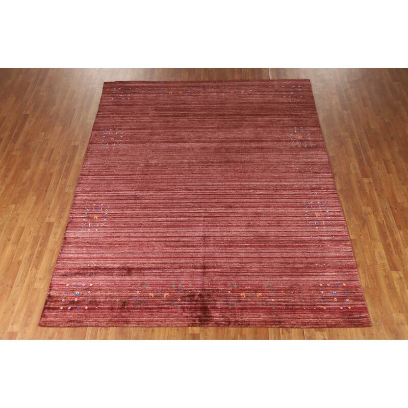Hand Knotted Oriental Viscose Silk Carpet Tribal Animal Pictorial Red Gabbeh Area Rug - 10' 0'' X 8' 1''