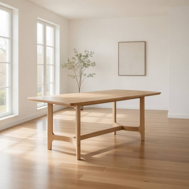 Aruk Dining Table, 79 Inch Brown Wood Tabletop, Rounded Edges - Powder Brown