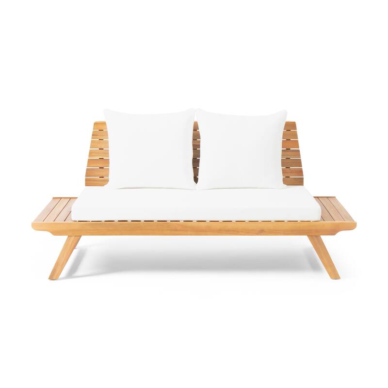 Roomfitters Outdoor Wood Loveseat with Cushions, Patio Seating Bench