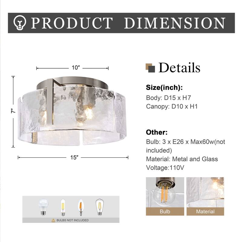 Laia Round 3-Light Textured Glass Panels Flush Mount