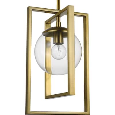 Atwell Collection One-Light Brushed Bronze Clear Glass Luxe Pendant Light - 11.500" x 16.000" x 10.500"