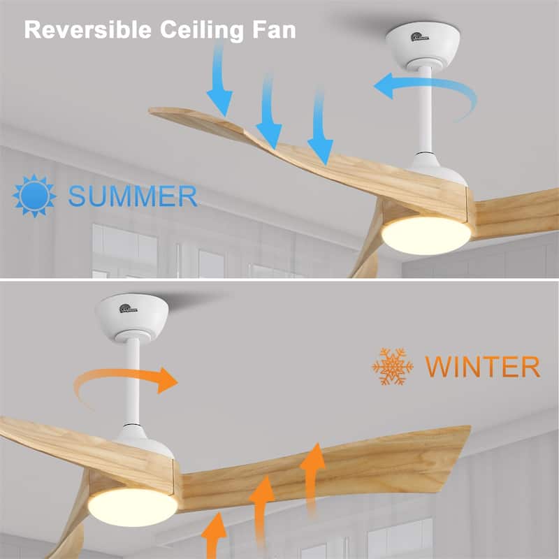 50 Inch / 60 Inch Wood Ceiling Fan with Lights and Remote Control Airflow Fan For Bedroom