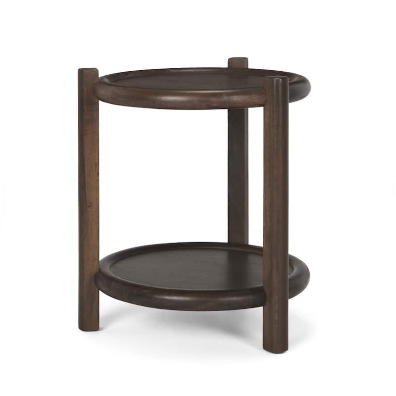 Romi Dark Brown Wood w/ Bottom Shelf Round Accent Table - 23.5L x 23.5W x 26.0H - Dark Brown
