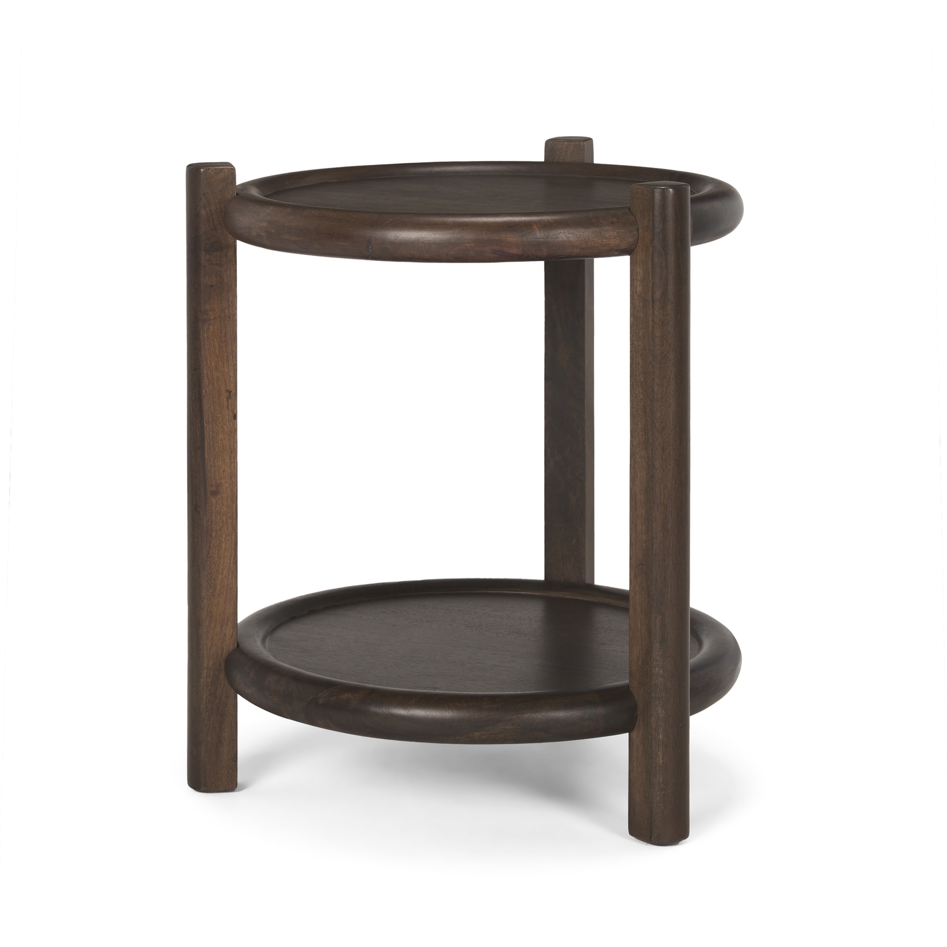 Mercana Romi Dark Brown Wood w/ Bottom Shelf Round Accent Table - 23.5L x 23.5W x 26.0H