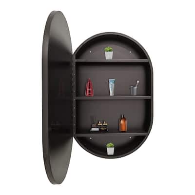 21 in. x 31 in.Black Oval Iron Wall Mount Medicine Cabinet with Mirror