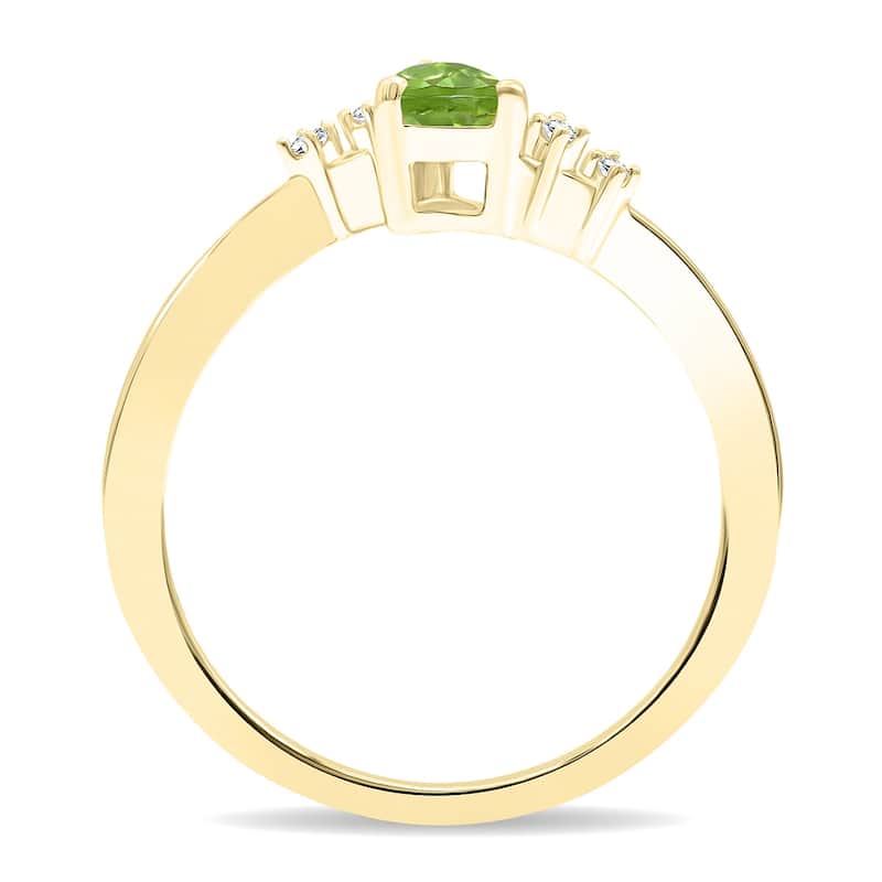 Women's Pear Shaped Peridot and Diamond Wave Ring in 10K Yellow Gold