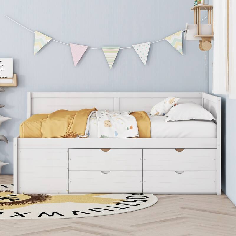 Full Size Daybed with Drawers and Shelves