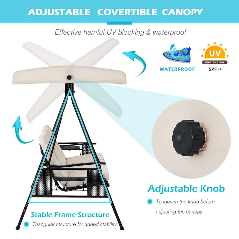 AECOJOY 3-Seat Porch Swing Chair, Patio Swing Chair w/ Cushions