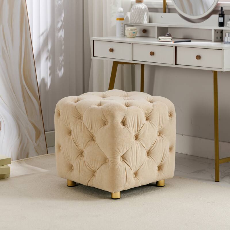 Velvet Upholstered Ottoman,Exquisite Small End Table,Soft Foot Stool,Dressing Makeup Chair,Seat for Living Room