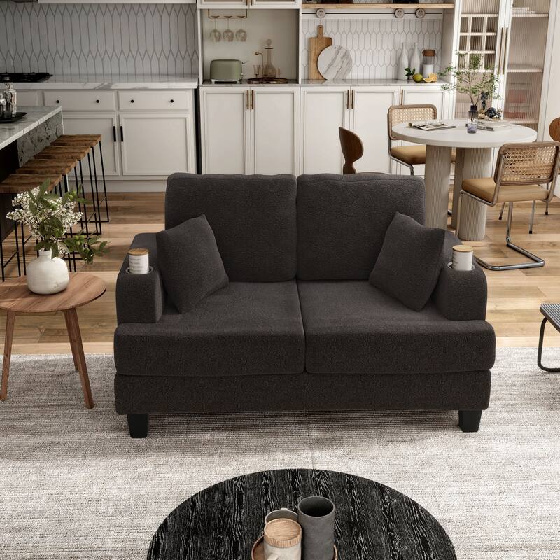 Furniture of America Xenia Modern Boucle Loveseat with Cup Holders