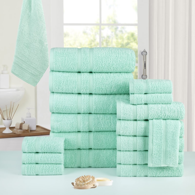 Bibb Home 18 Piece Zero Twist Egyptian Cotton Towel Set - N/A - Aqua