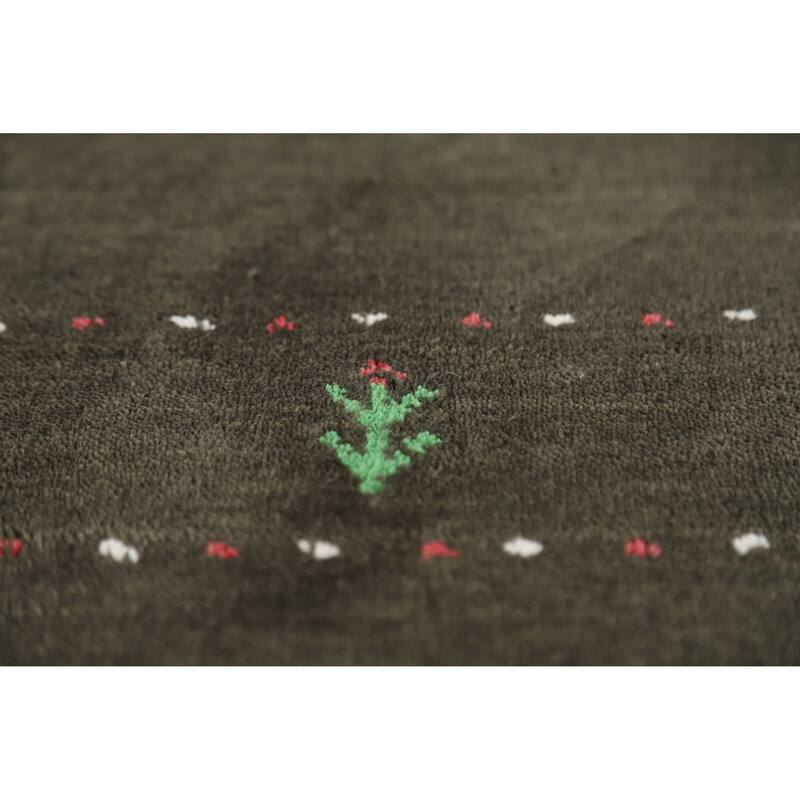 Little Animals Green Gabbeh Indian Runner Rug Hand-Knotted Wool Carpet - 2'4" x 9'2"