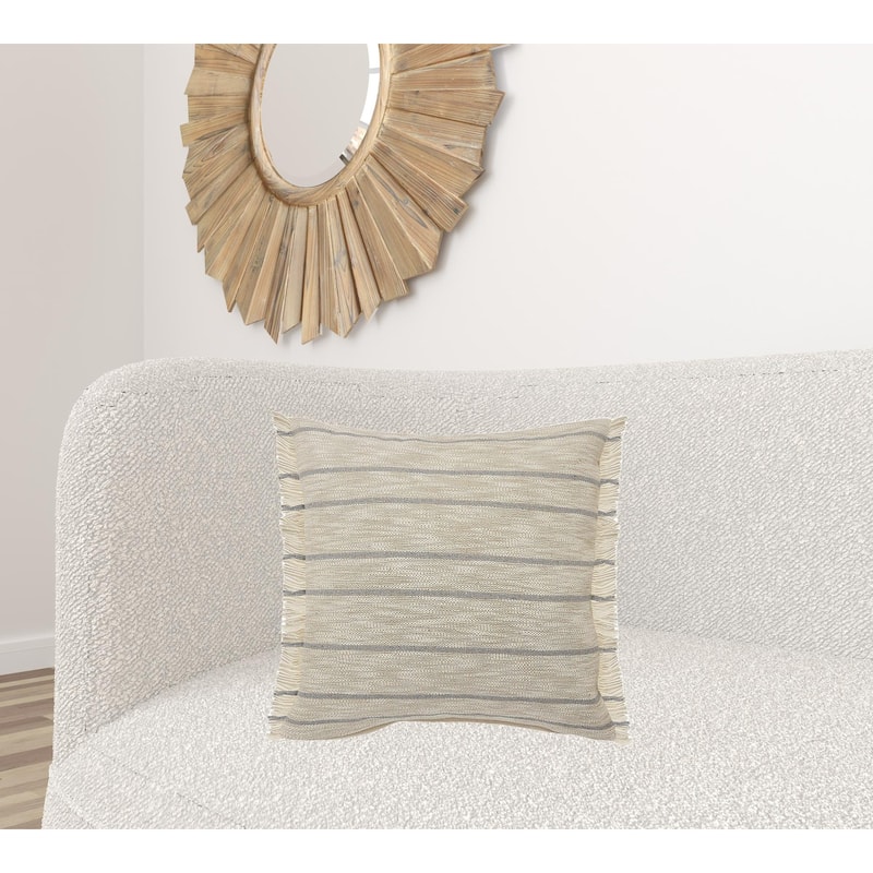 HomeRoots 20" Taupe and Dusty Blue Jute Throw Pillow