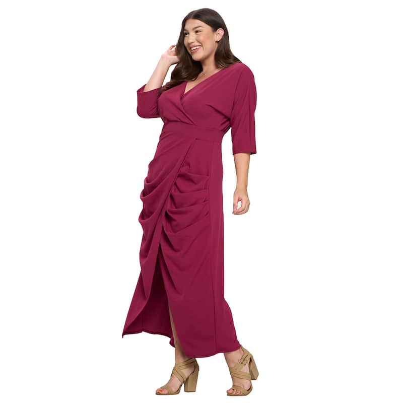 L I V D Women's Plus Size Dolman Wrap Maxi Dress Spandex - 1X - Magenta