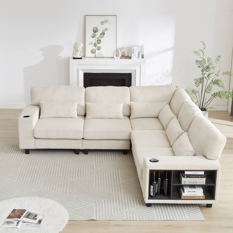 102.75" Corduroy L-Shaped Modular Sectional Sofa with Storage
