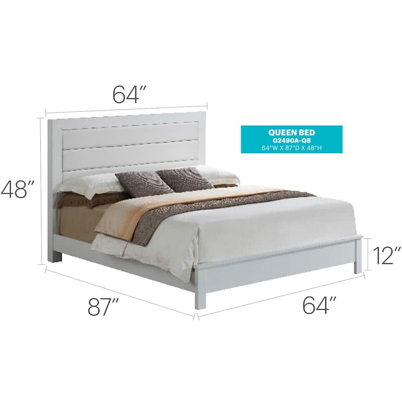 White Queen Bed with Transitional Style, Crisp Finish and Spacious Frame for Comfortable Bedroom Living and Decor