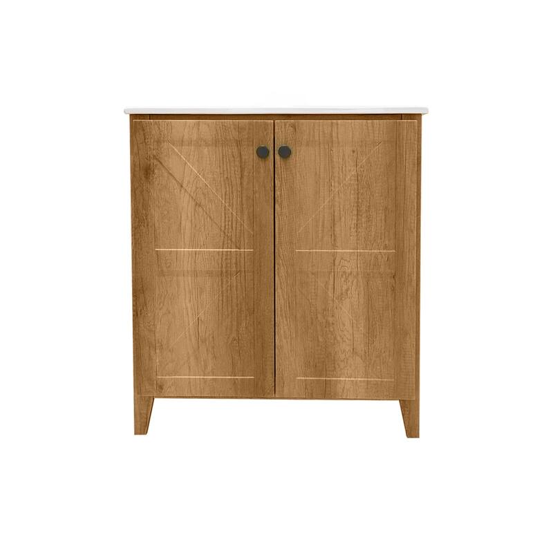 30" Folding Floor Cabinet with Ceramic Sink - Patented 1-Min Install, Space-Saving, American Style