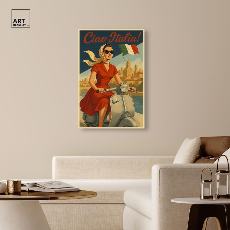 Scooter Italian Travel Canvas by Art Remedy, Gallery Wrapped