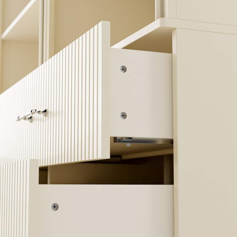 Modular Bookcase with LED Lights, Glass Door Storage Cabinet with Drawers, Large Display Shelving Unit Sideboard