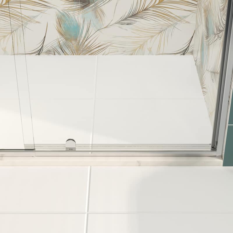 Modland 44-48 Inch Adjustable Pivot Shower Door - Magnetic Seal, 1/4" Tempered Glass, Reversible Black/Chrome - 48 x 71