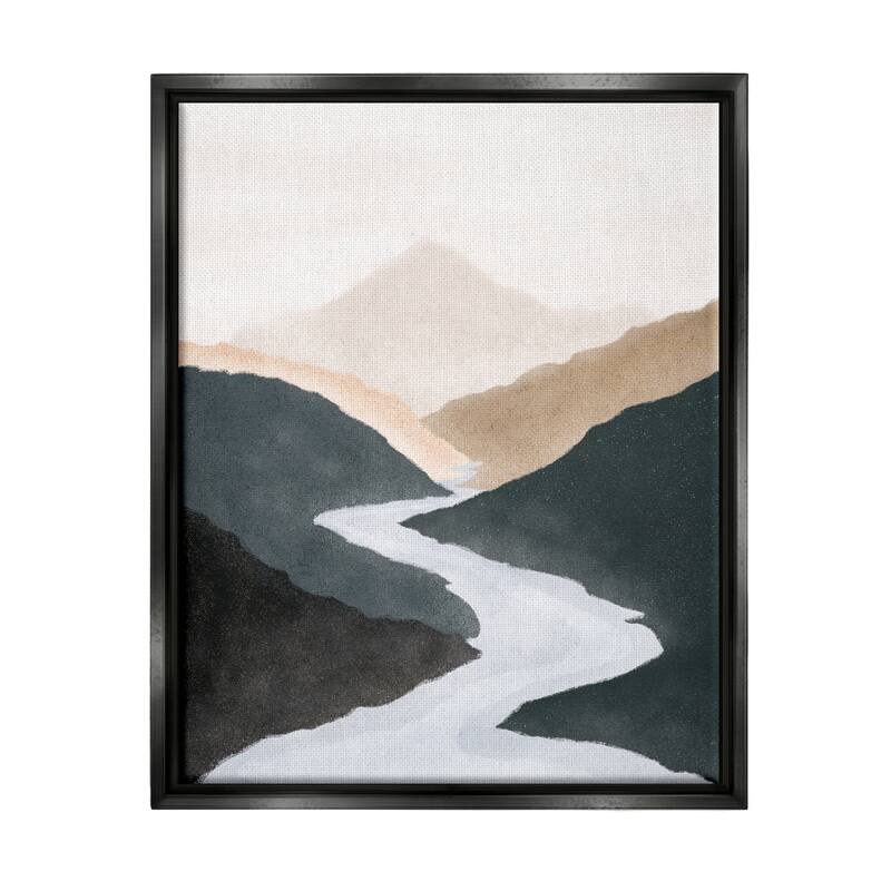 Stupell Flowing River Nature Landscape Foggy Distant Mountain Floater Frame, Design by JJ Design House LLC - 17 x 21 - Black