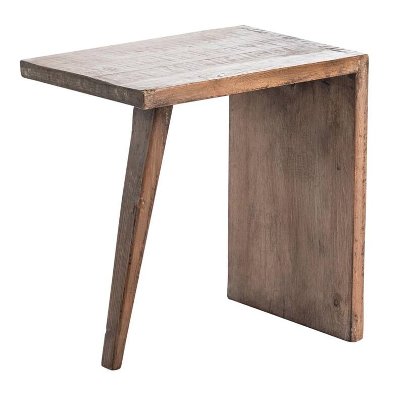 Leno End Table, 21 Inch Rectangular Rustic Natural Brown Pine Wood