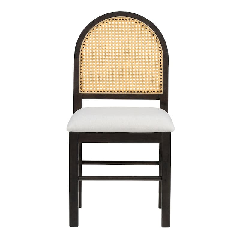 5 PCS Retro Functional Extendable Dining Set for 4 with 4 Upholstered Chairs with Rattan Backrests