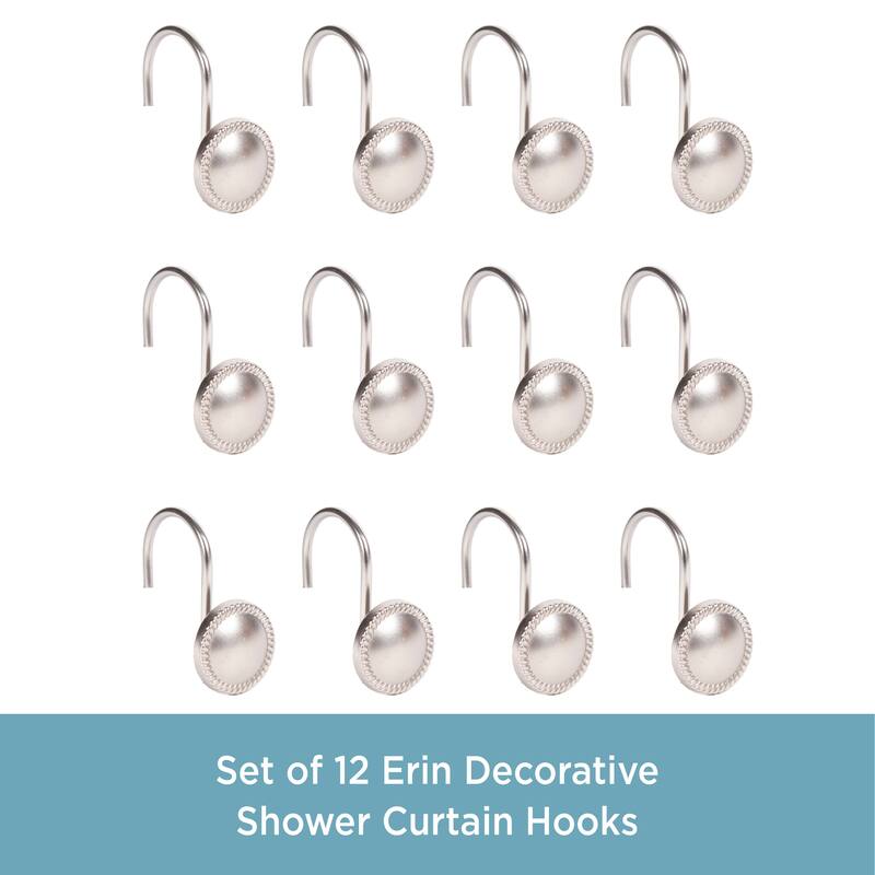 Kenney Erin Decorative Shower Curtain Hooks, Set of 12 - Brushed Nickel
