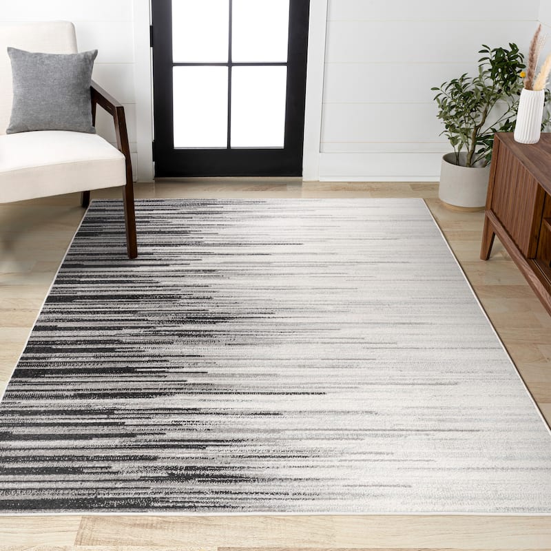 JONATHAN Y Shore Modern Half-Stripe Area Rug - 8 X 10 - Gray/Cream