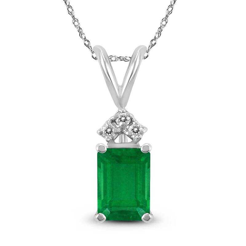 Marquee 14K White Gold 6x4MM Emerald Shaped Emerald and Diamond Pendant