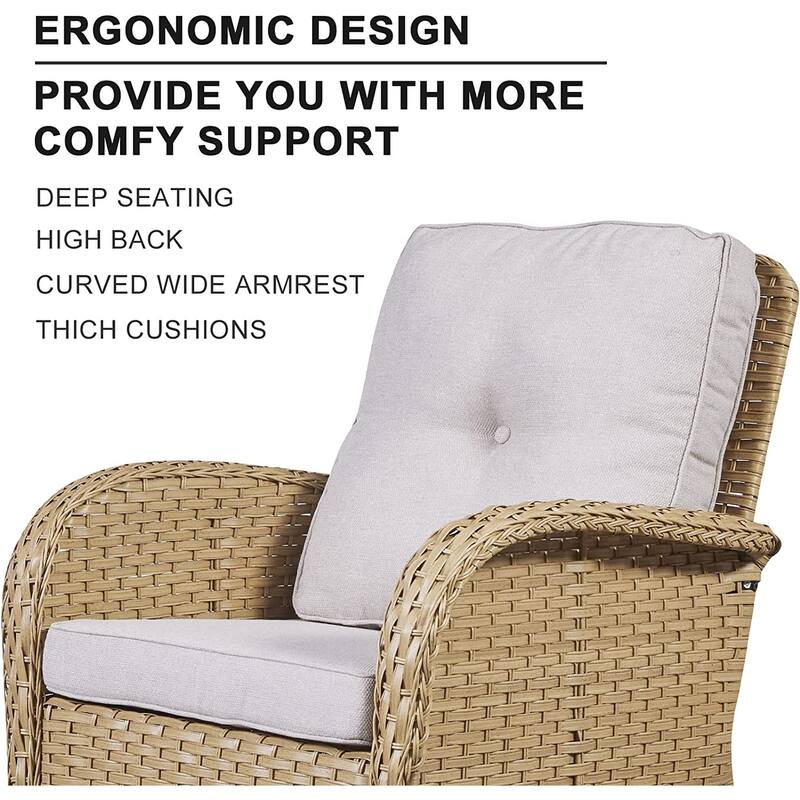 Gymojoy 5 PCS Outdoor Loveseat Sofa with Table and Swivel Rocker Chair Set
