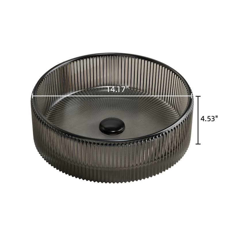 14" Bathroom Round Crystal Glass Sink without Faucet