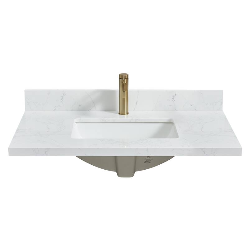 Miseno MVT-MALA37 Malaga 37" Stone Vanity Top with Backsplash and - Grain White - Painted
