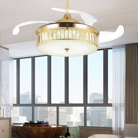42'' Gold Crystal Retractable Blades LED Ceiling Fan with Remote - 42 Inches