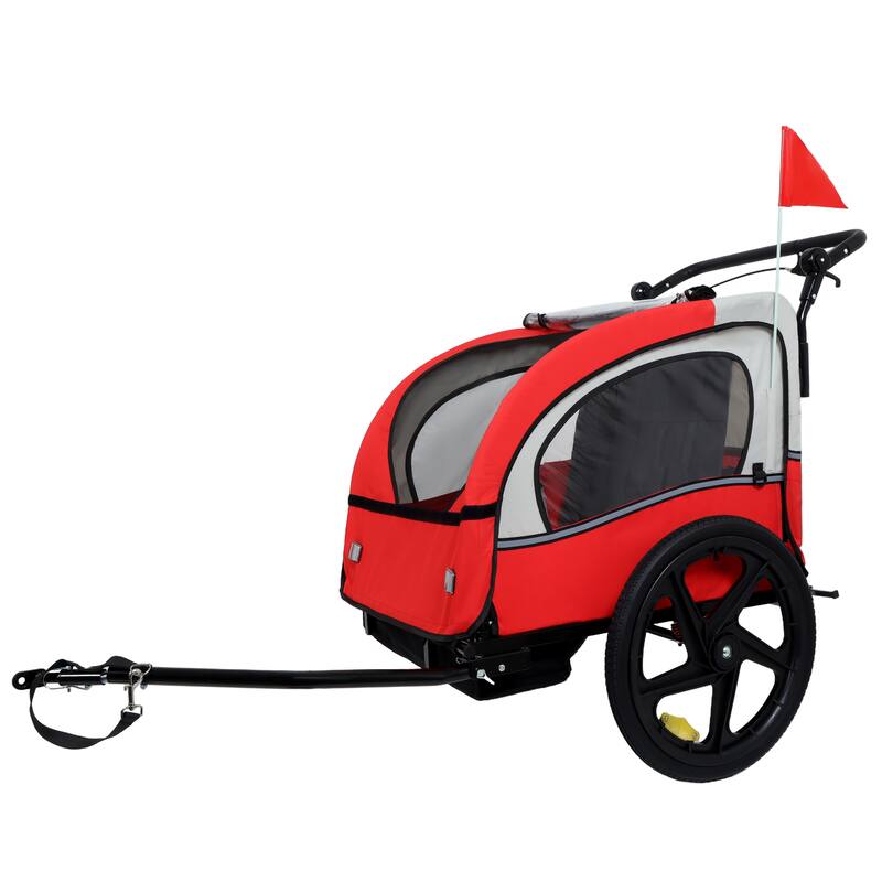 2-In-1 Double 2 Seat With Bike Trailer Jogger Stroller Foldable Collapsible W/Pivot Front Wheel, Storage Bag