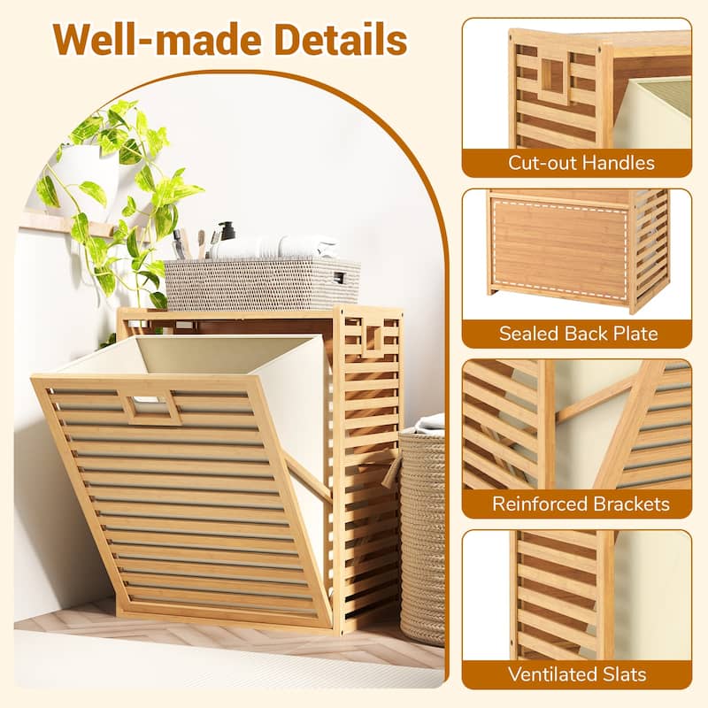 Gymax Large Tilt-out Laundry Hamper w/ Wide Top & Tilt-out Basket Side