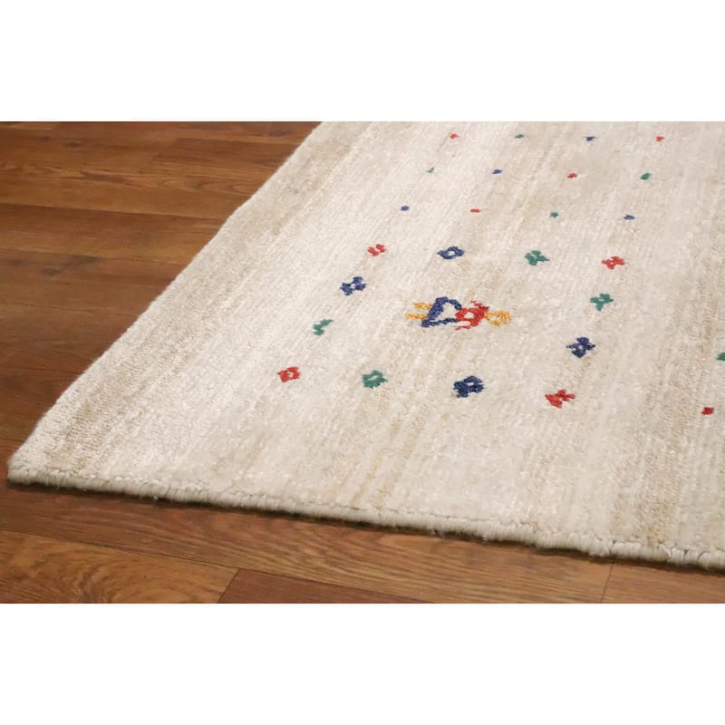 Hand Knotted Oriental Viscose Silk Carpet Tribal Animal Pictorial Beige & Ivories Gabbeh Area Rug - 9' 9'' X 10' 0''