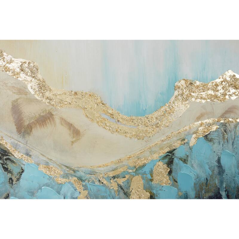 Canvas Abstract Wave Framed Wall Art with Gold Foil Accents - Blue - Roche River Decor