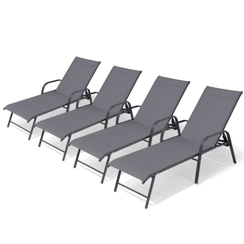Set of 2/4 Outdoor Aluminum Chaise Lounge Chairs with Adjustable Backrest - Grey - 4PC