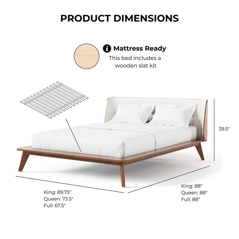 Furniture of America Beau Midcentury 5-Piece Boucle Wingback Queen Low Profile Bedroom Set