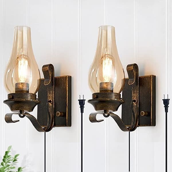 slide 2 of 7, 2 Pack bronze wall sconce Metal sconce lights indoor Farmhouse wall lamps for living room