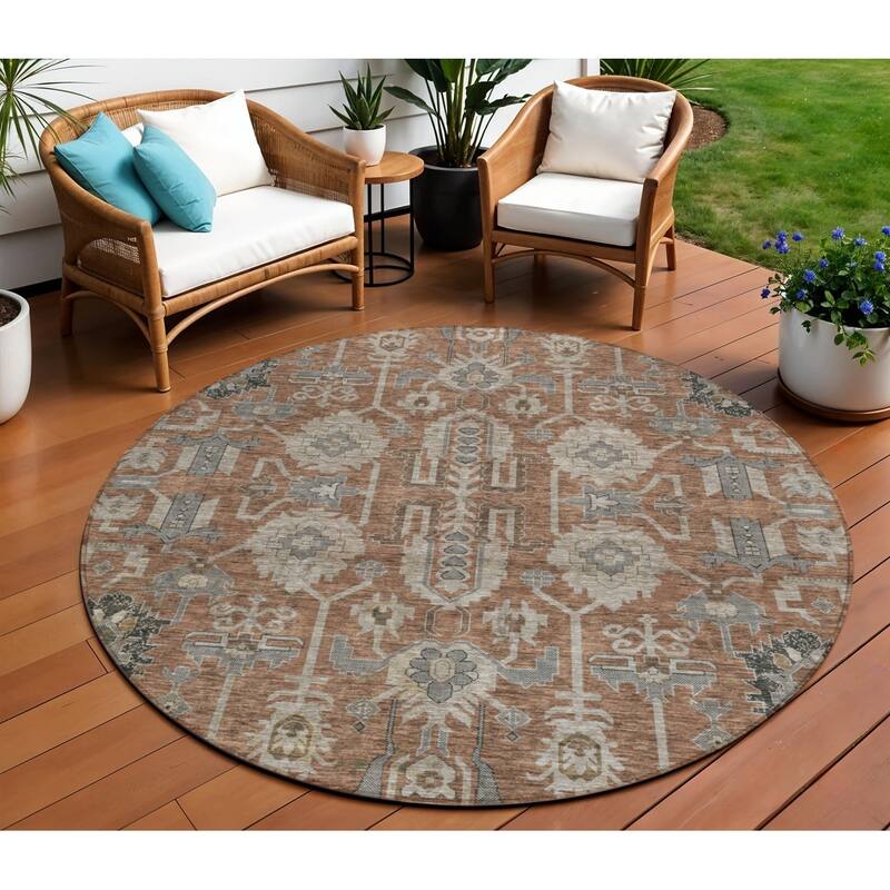 HomeRoots Oriental Traditional Rectangle Outdoor Rug - 8' Round