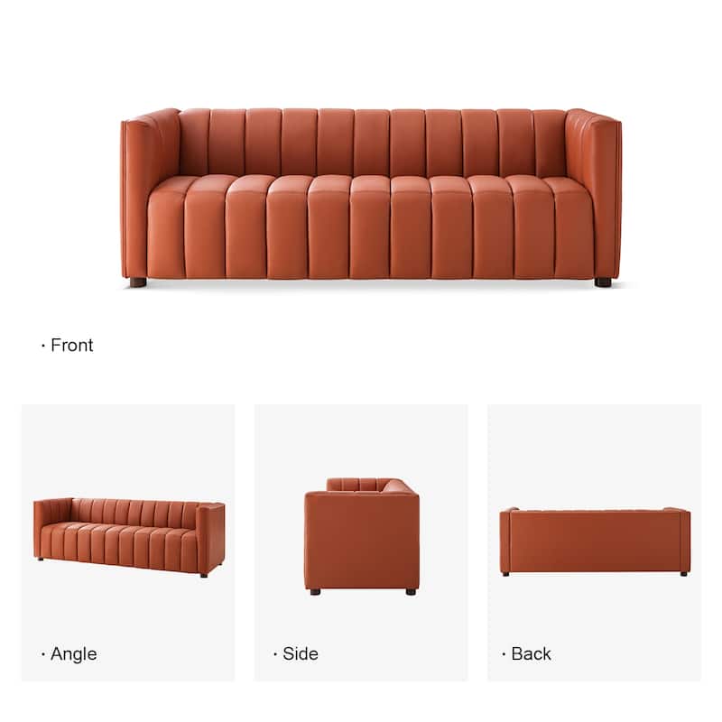 Olinto Modern 83-Inch Genuine Leather Tufted Couch Sofa with Channel Back by HULALA HOME