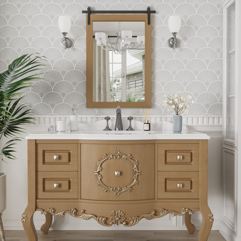 Rustic Farmhouse Rectangle Wood Frame Wall Mirror for Bathroom Vanity