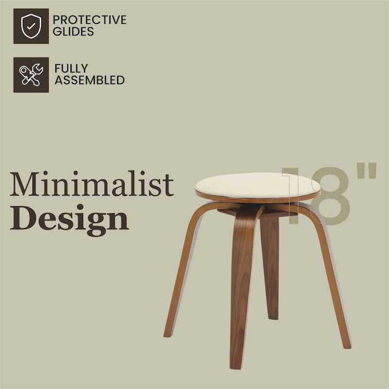 18 in. Leather Counter Stool Round Swivel Seat Poplar Wood Legs