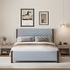 preview thumbnail 1 of 6, Modern Mid-Century Queen Size Upholstered Platform Bed Frame with Tufted Headboard and Solid Wood Legs, Grey Grey