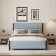preview thumbnail 3 of 7, Queen Size Upholstered Platform Bed Frame with Solid Wood Legs,Blue